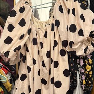 Anthropologie Black and Cream Polka Dot Long Sleeve Dress